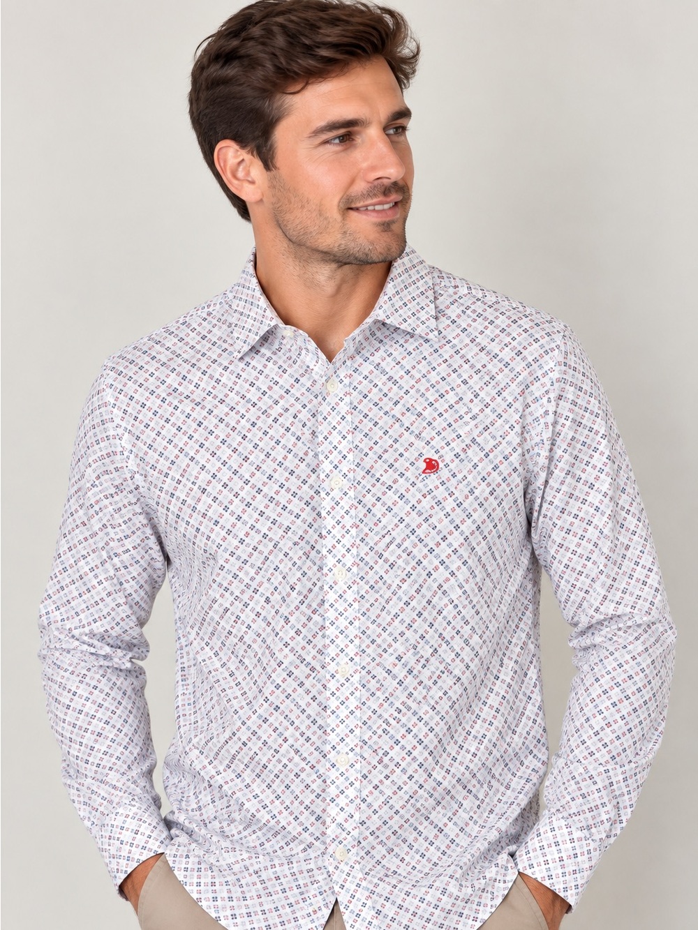Ariat White Long-Sleeve Shirt with Multicolor Geometric Print